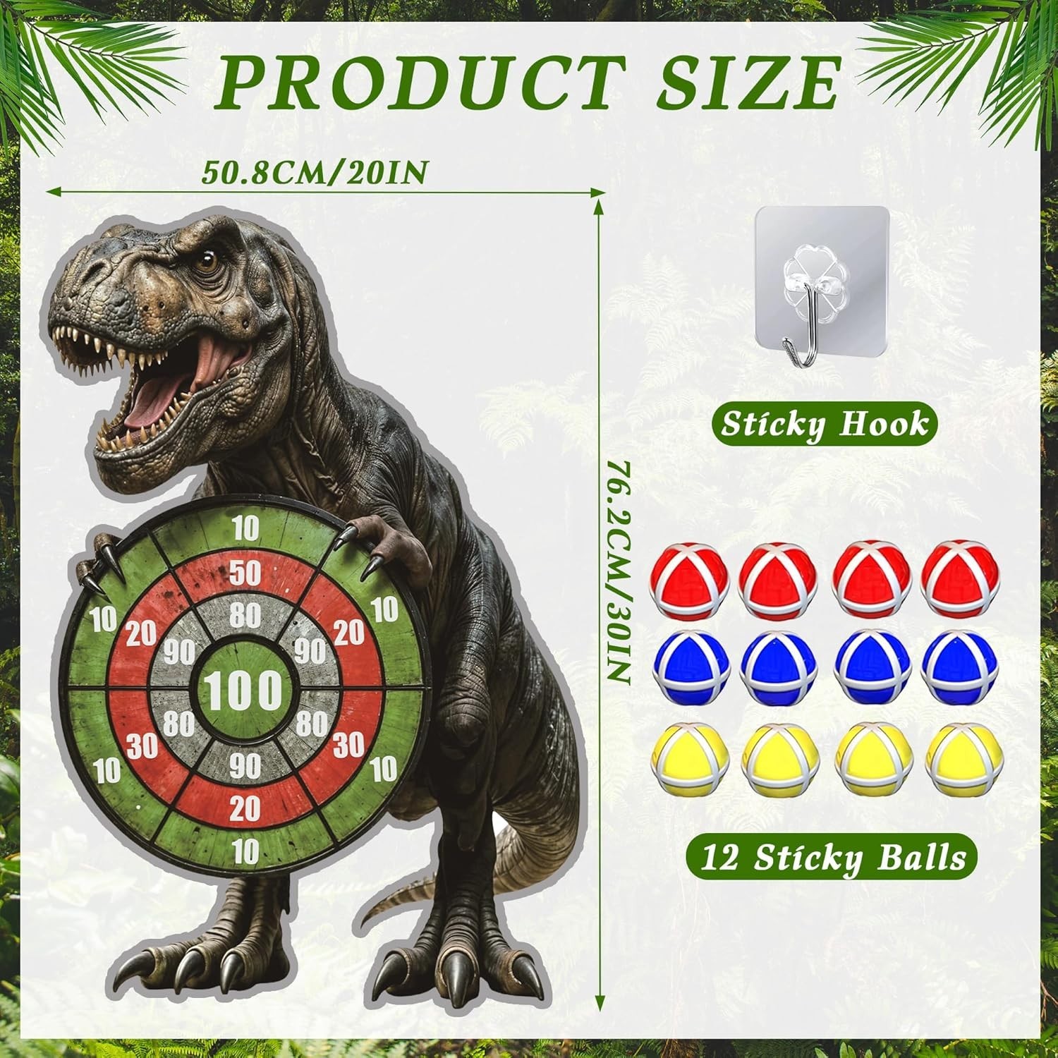 NEW Dinosaur Themed Toss Game Banner with 12 Sticky Balls 30” Dino Dart Board
