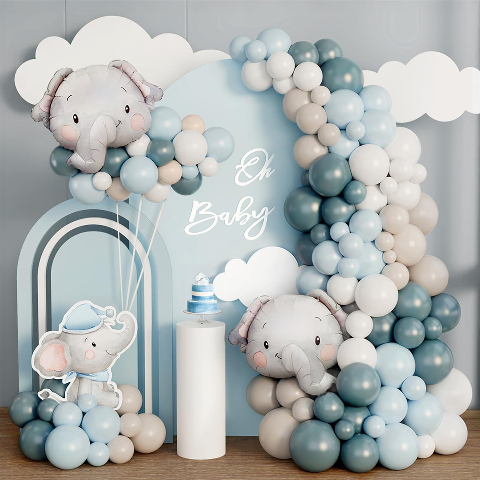 Blue Balloons Garland Arch Kit, 110pcs Baby Blue Elephants Animals Balloons B…