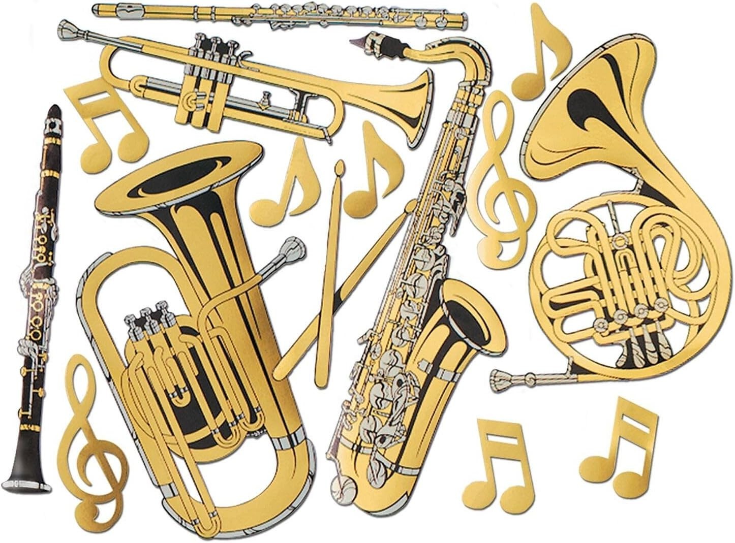 Gold Foil Musical Instrument Cutouts 15/Pkg