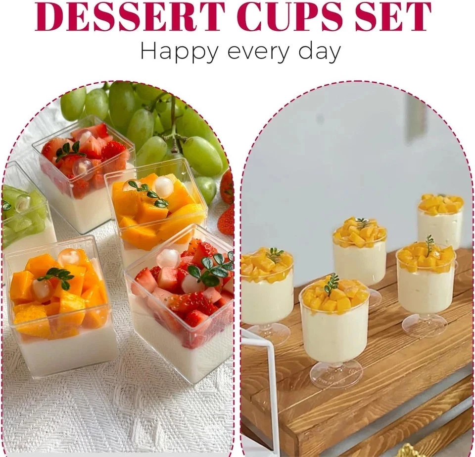 300 Pack Clear Plastic Dessert Cups(5 Oz),Disposable Parfait Cups for Pudding, F