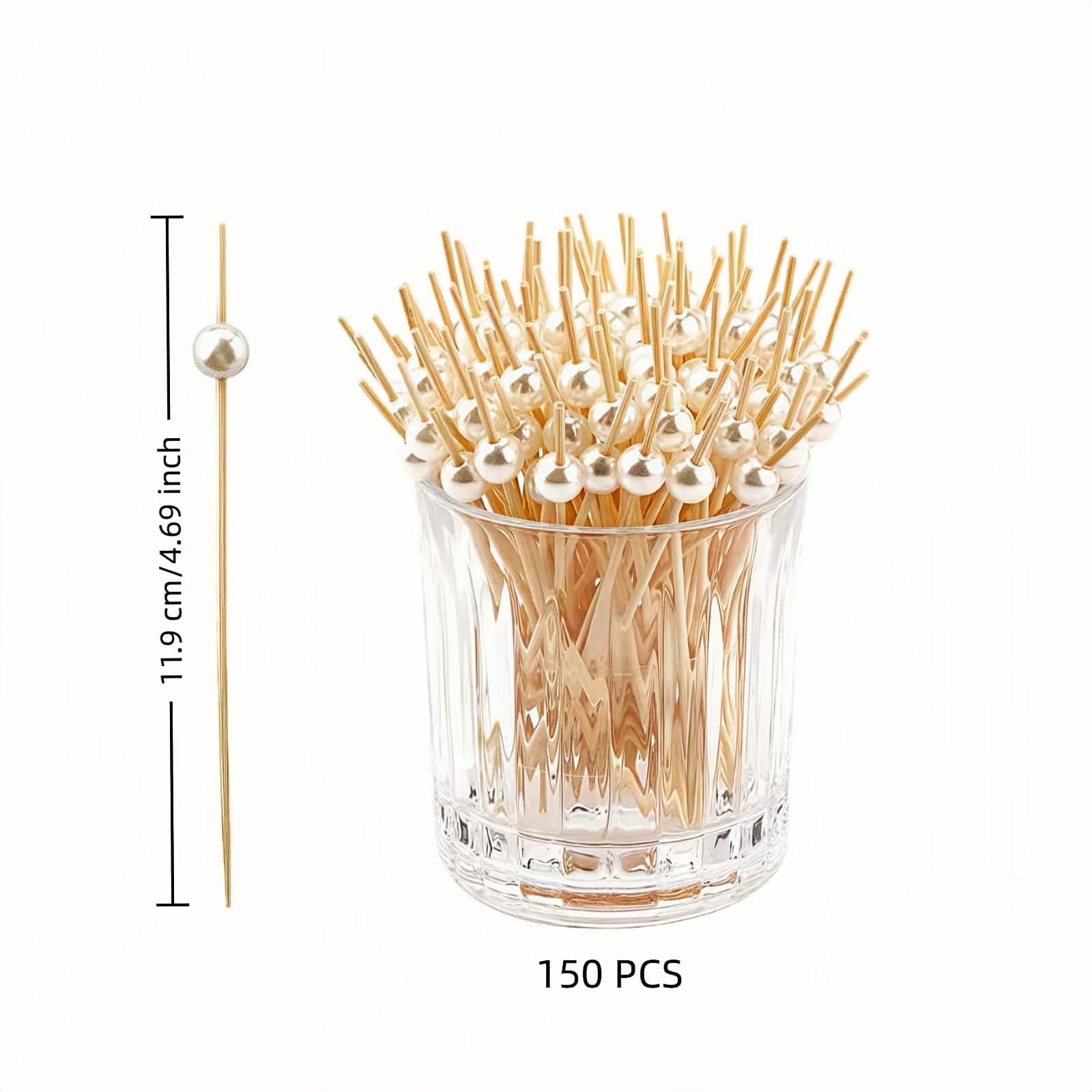 4.7″ White Pearl Bamboo Cocktail Toothpicks – 150 Count, Eco-Friendly Appetiz…