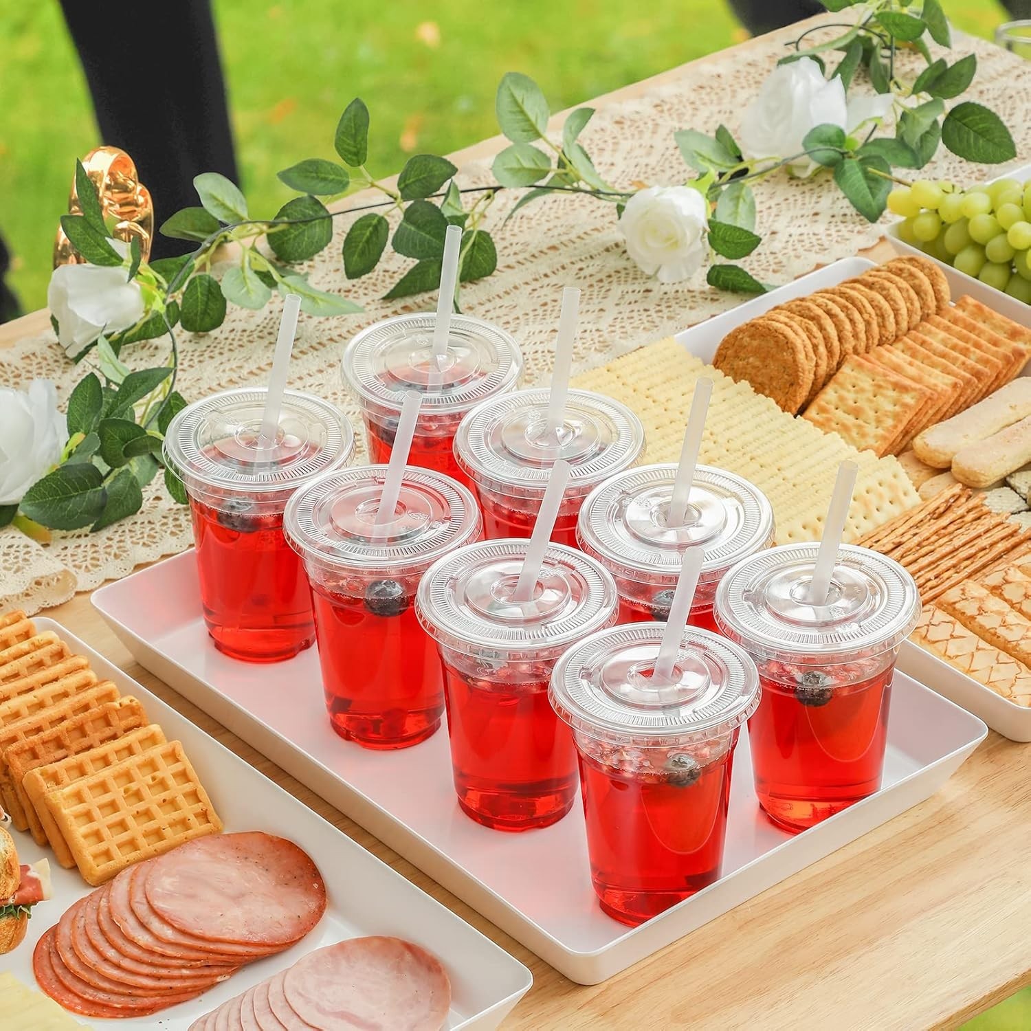 100 Sets – 16oz] Clear Plastic Cups with Lids and Straws, Disposable Iced Cof…