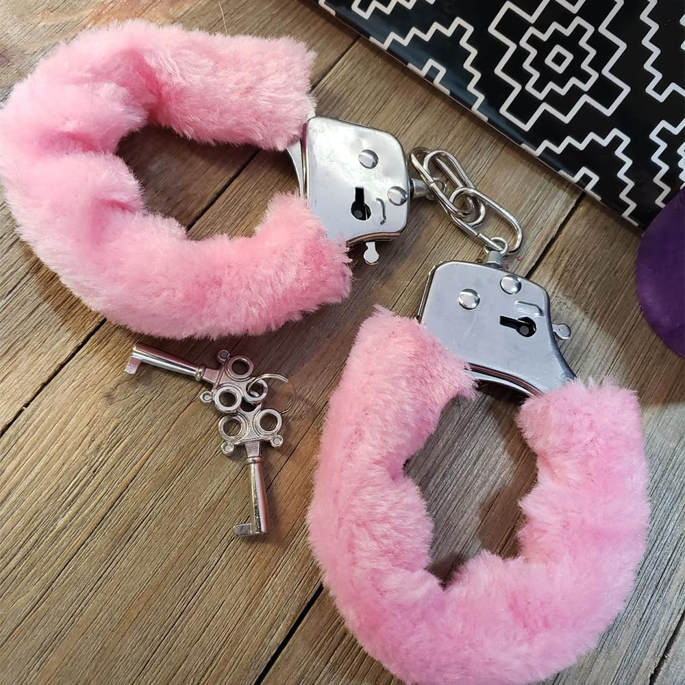 Furry Adjustable Sex Handcuffs with Keys,Ankle Bracelets,Sm Adult Plush Stainles