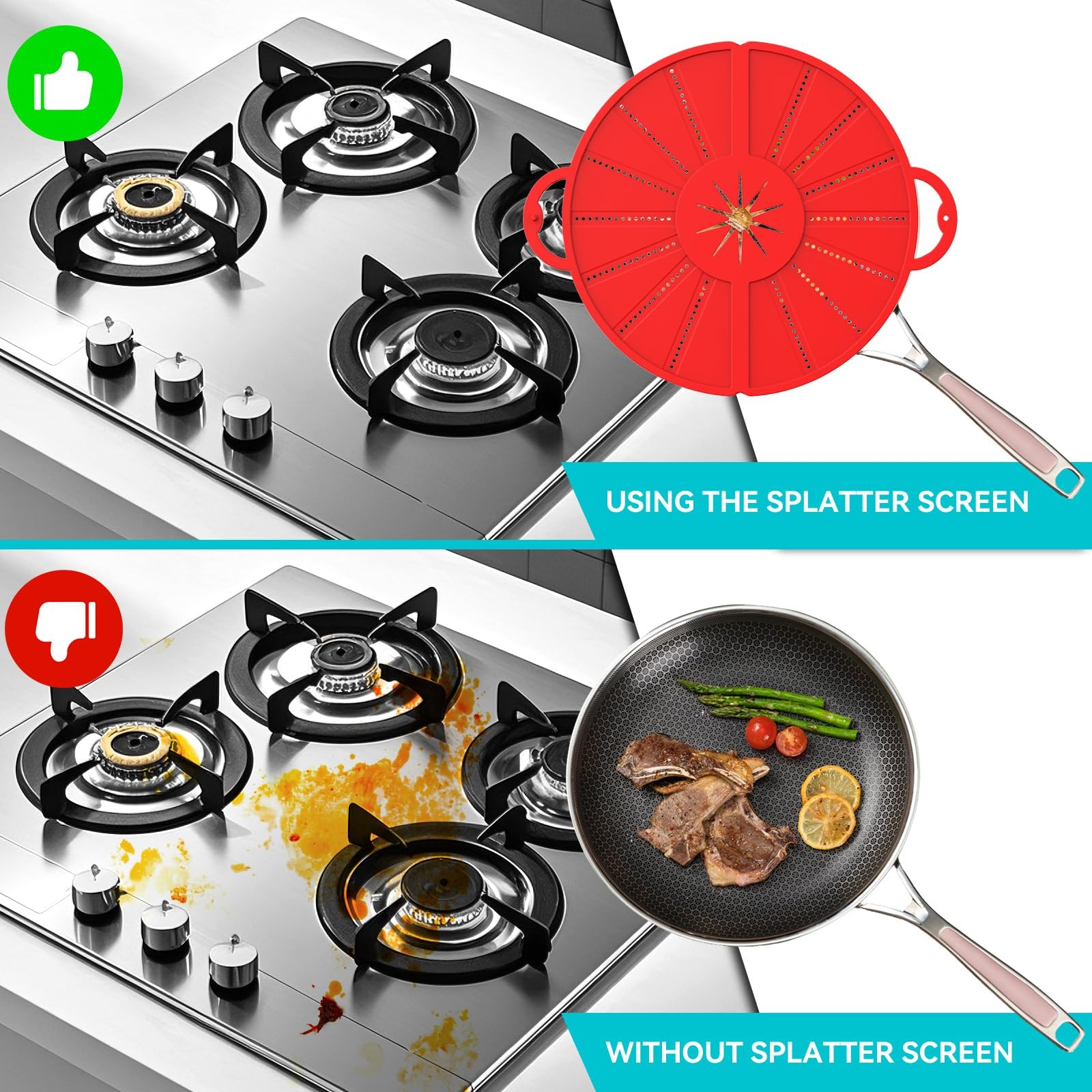Silicone Splatter Screen for Frying Pan, Foldable Splash Guard, Multi-Use Grease