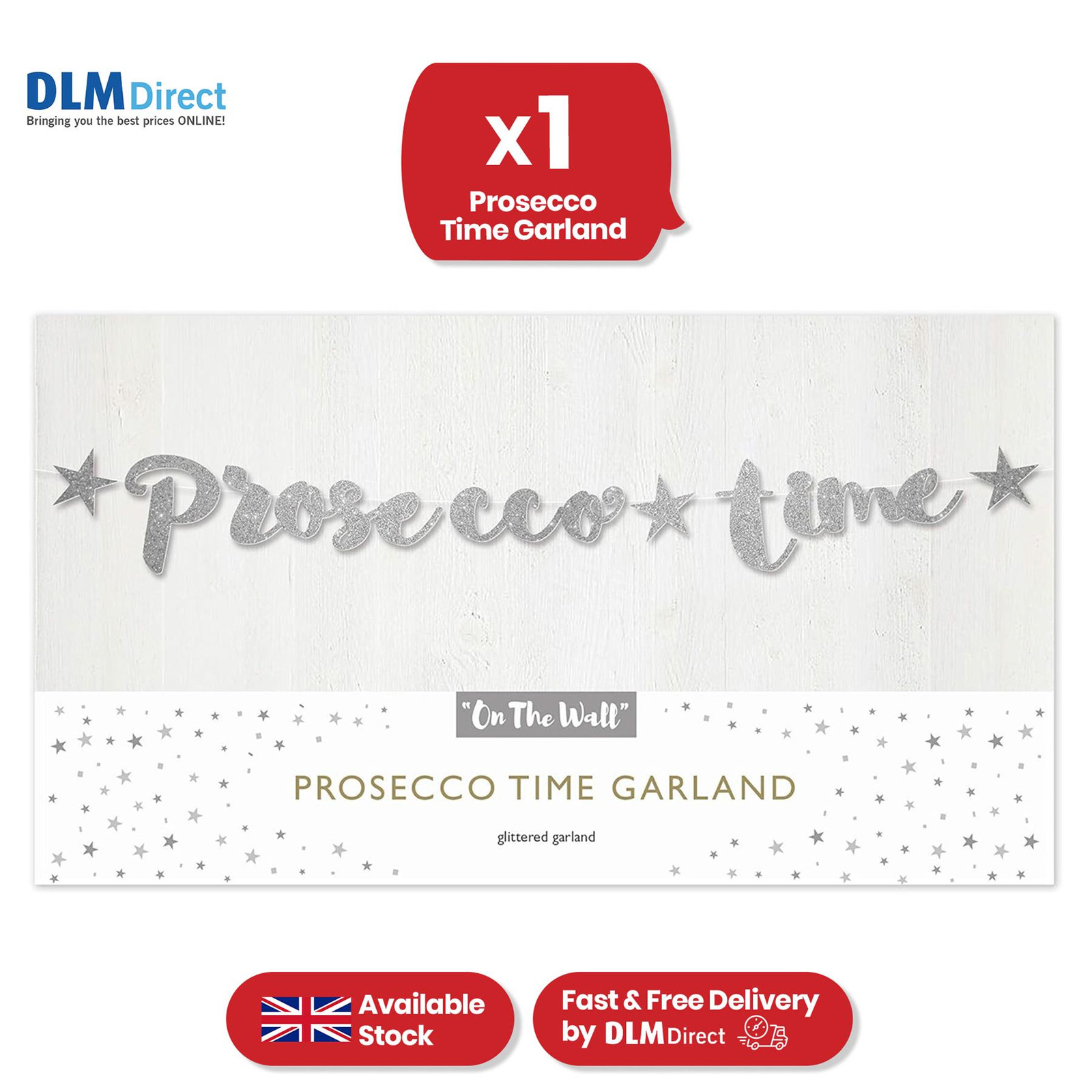 Prosecco Bunting 1.5m Silver Glitter Prosecco Party Banner for Celebrations