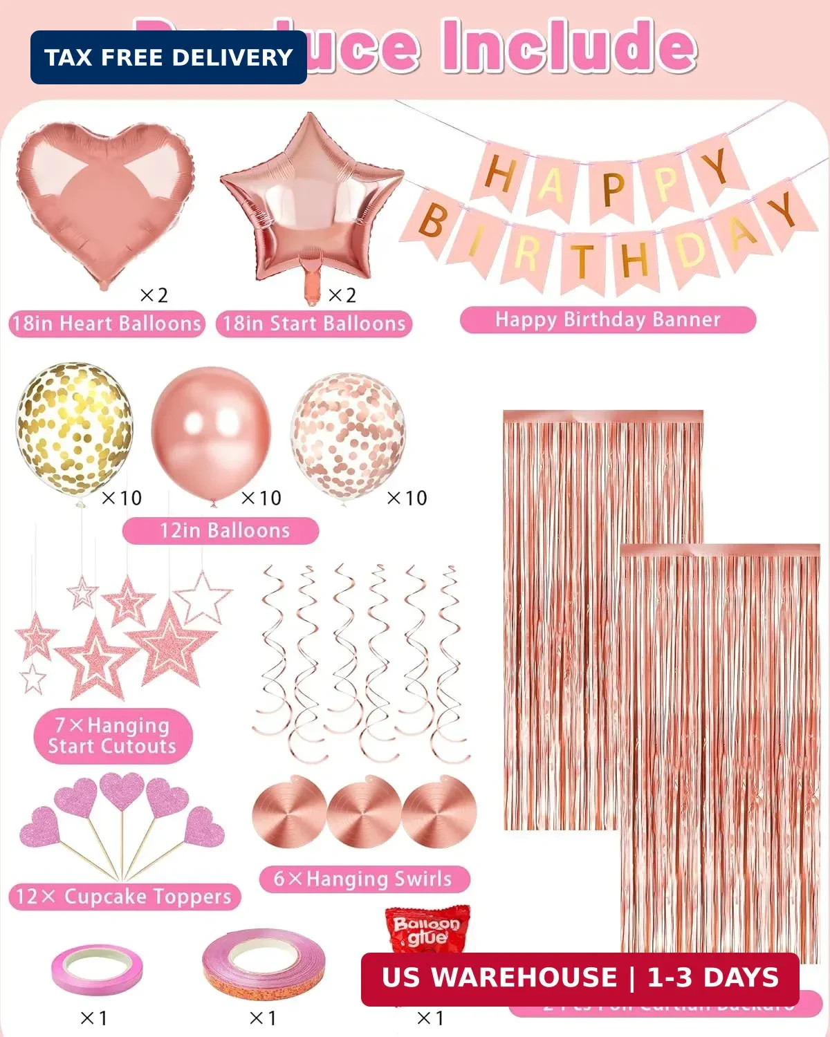 Lutoys Rose Gold Happy Birthday Party Decorations, Happy Birthday Banner, Rose G