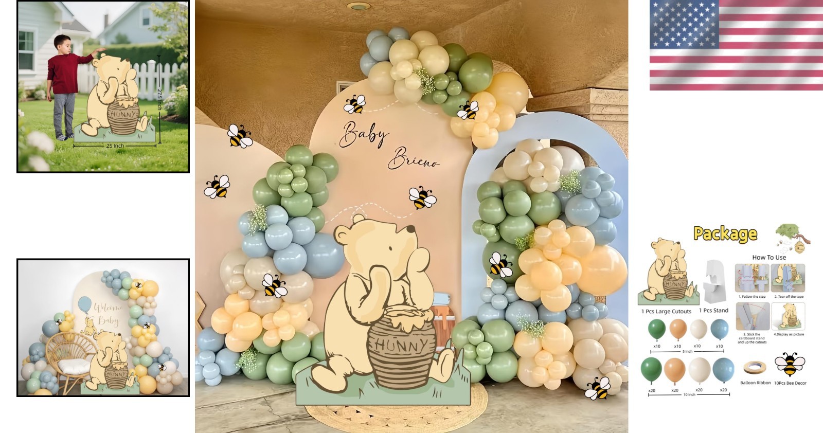 Winnie Baby Shower Birthday Decorations Large Coroplast Cutout Balloons Bee S…