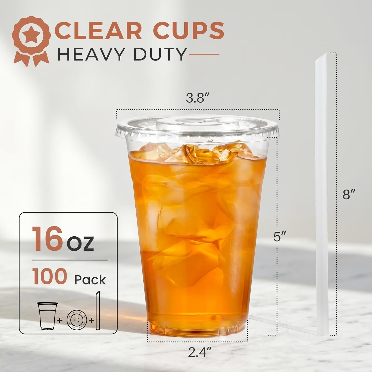 100 Sets – 16oz] Clear Plastic Cups with Lids and Straws, Disposable Iced Cof…