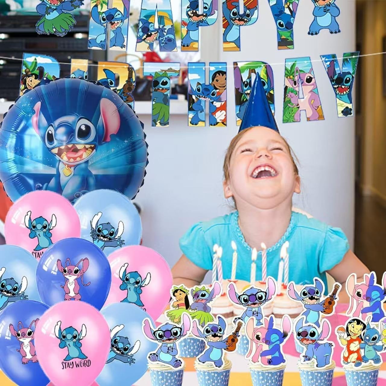 Stitch Birthday Party Supplies Set Balloons Banner Cake Toppers Kids Festive …