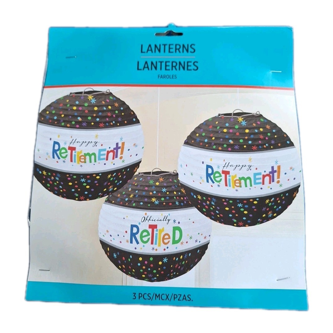 RETIREMENT PAPER LANTERNS (3) ~ Adult Party Supplies Hanging Decoration (B84)