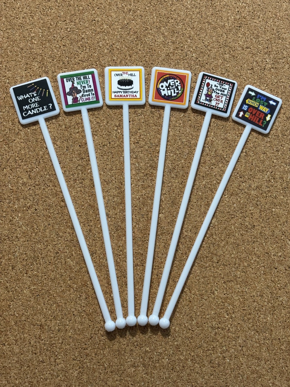 Birthday OVER THE HILL Cocktail Stirrers Gal / Guy Over The Hill Swizzle Sticks