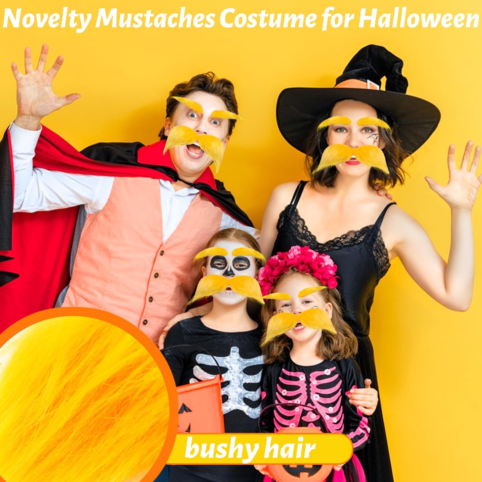 2 Sets Yellow Mustache and Eyebrows,Halloween Self Adhesive Faux…