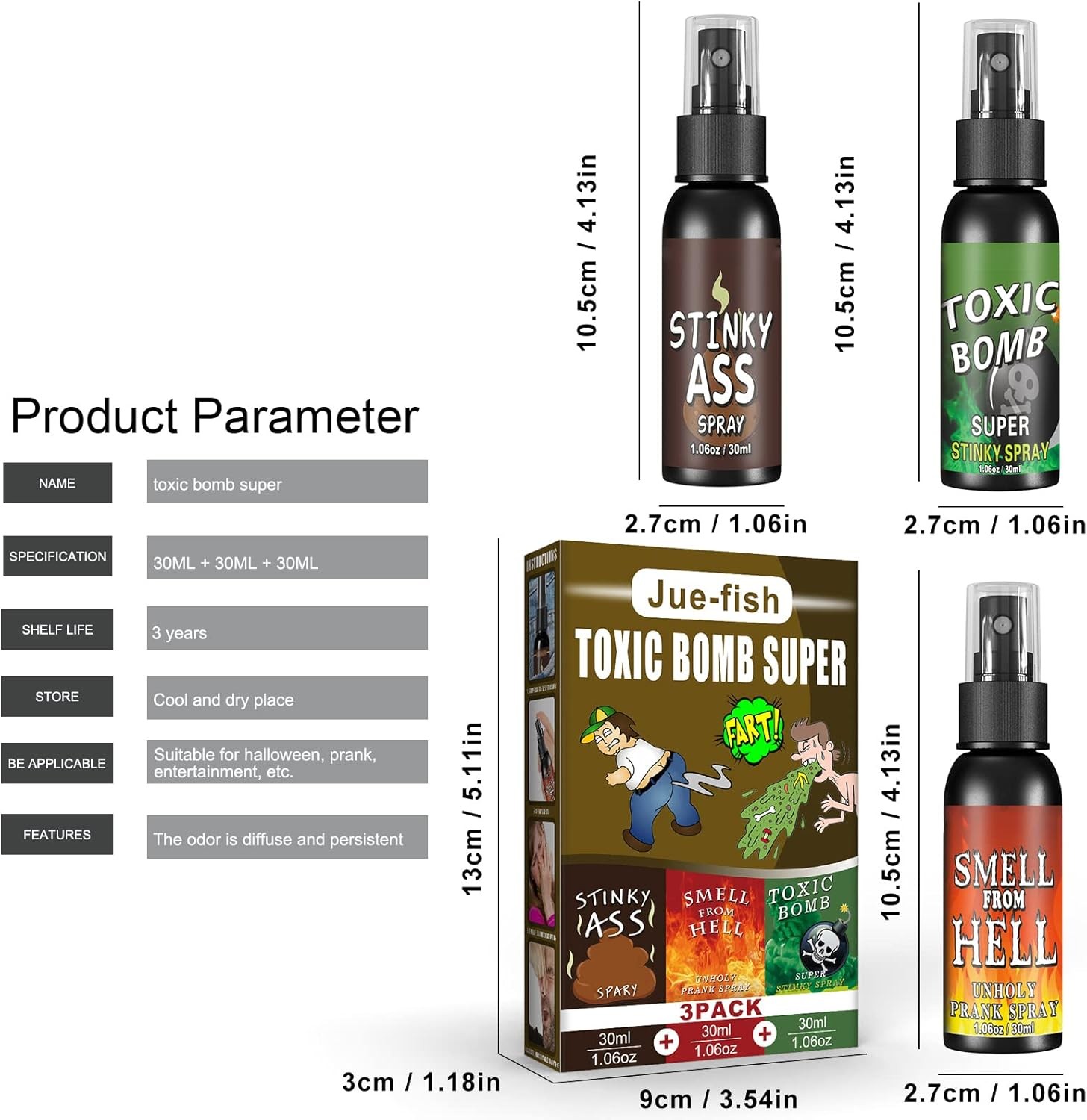 3P Fart Spray Extra Strong 30ml Potent Stink Spray Non Toxic Fart Bomb Prank