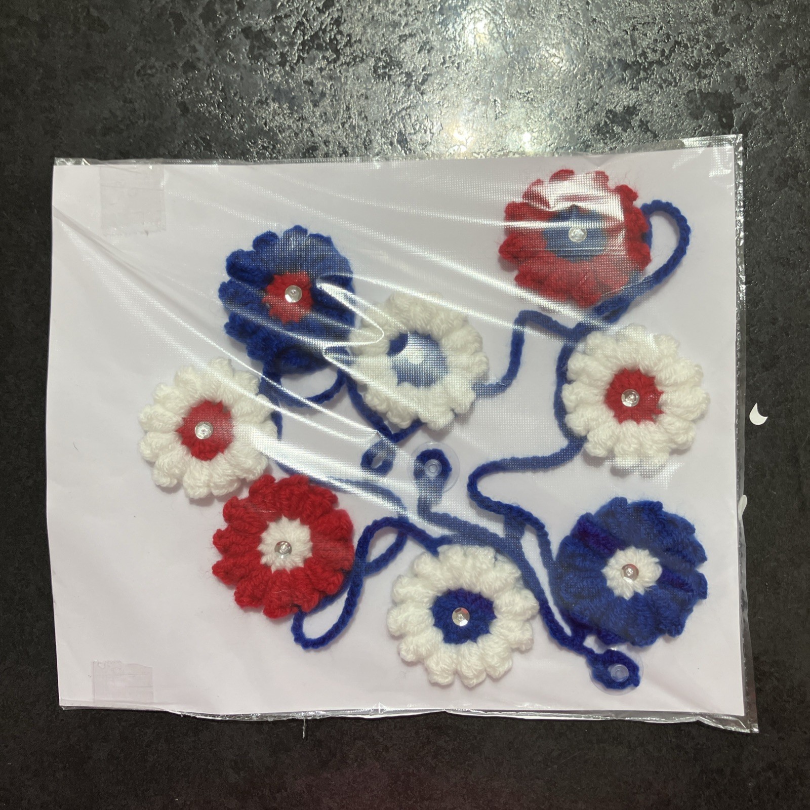 🇬🇧 NEW Hand Crochet red white blue Flowers VE Day patriotic 46” Bunting Gift