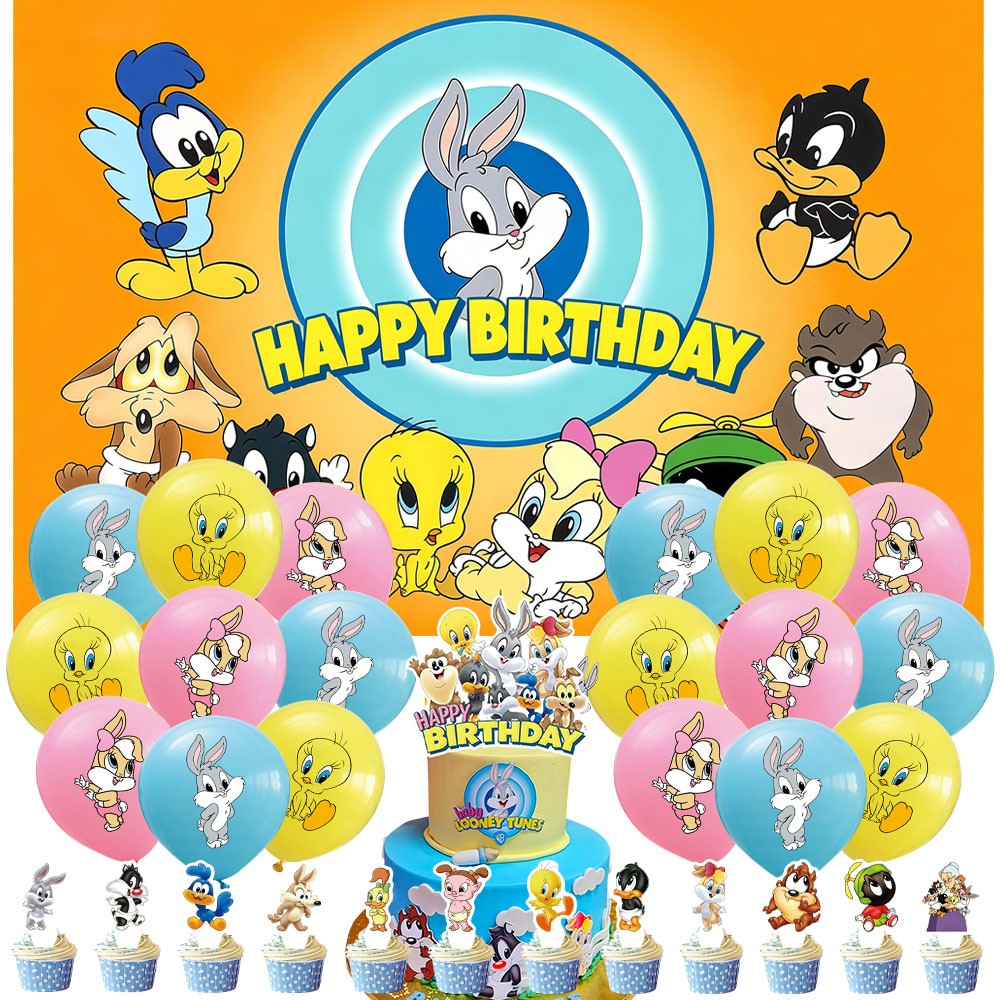 Baby Looney Tunes Party Supplies Set Balloons Cake Toppers Banner Birthday Decor