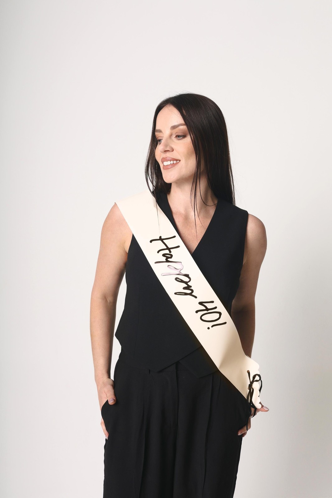 40th Birthday Sash With Velvet Ribbon Ai Cream & Black Happy 40! Paper Sash