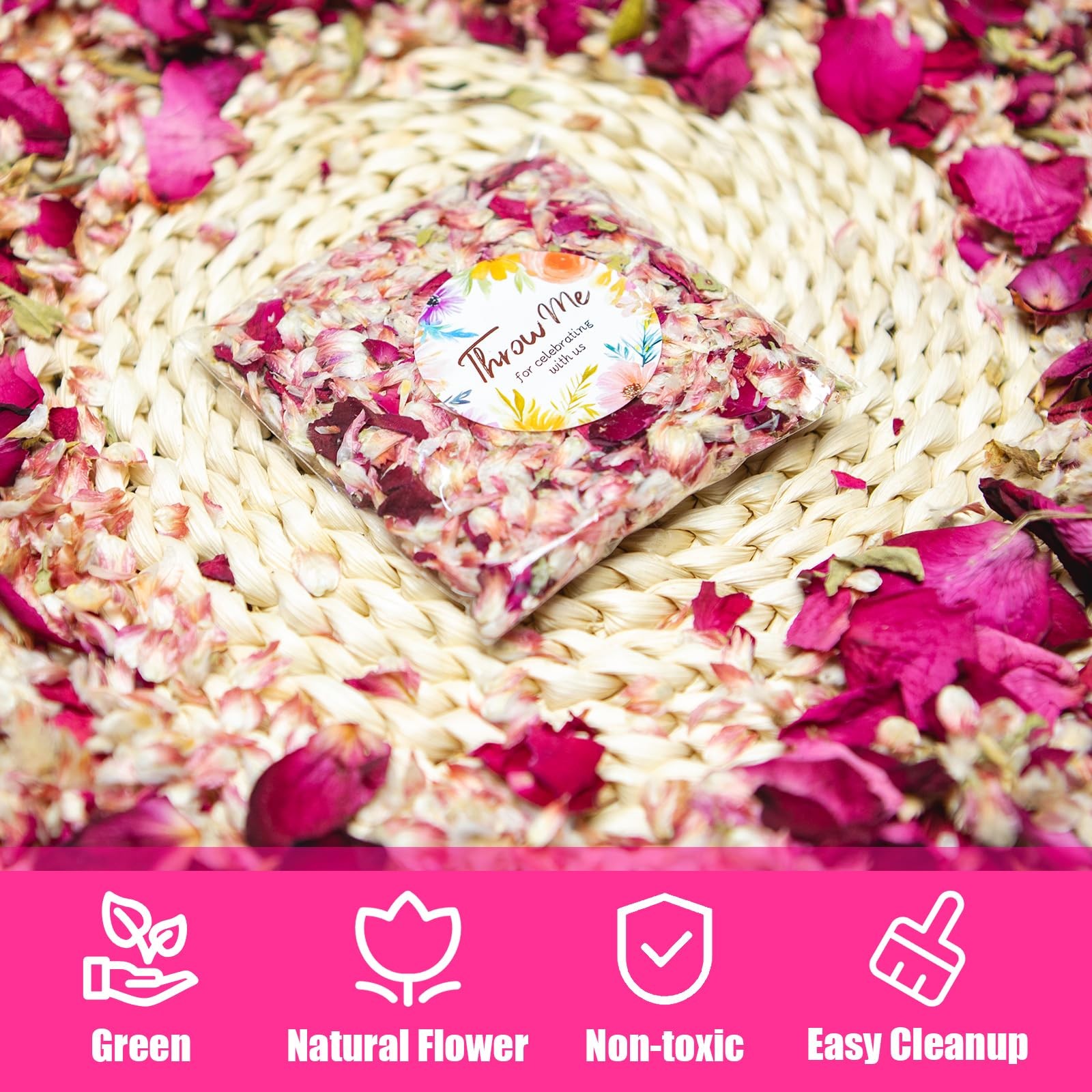 Oning 50 Pack Real Dried Rose Flower Petals Confetti Dried Mix Red Rose Begonia