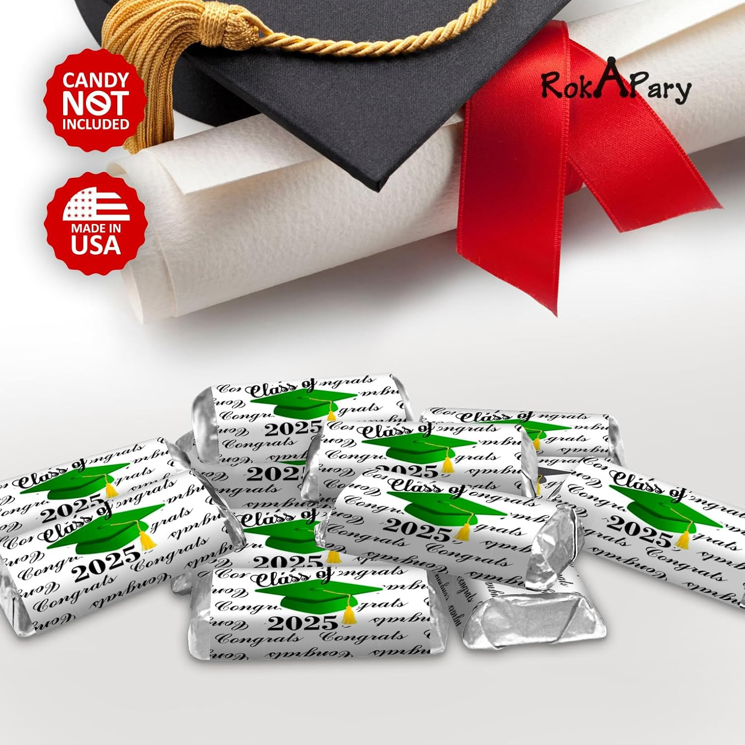 60 Graduation Cap Party Class of 2026 Miniatures Candy Bar Wrapper, (Set of 60)