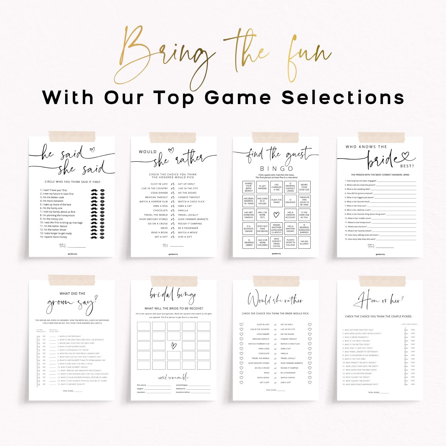 Gardencity Bridal Shower Bingo, Bridal Shower Game for 50 Guests, 50 Cards