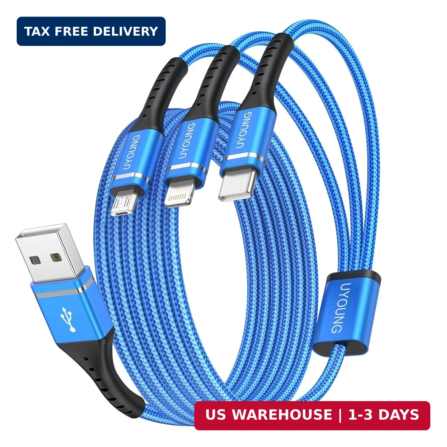 Multi Charging Cable 2Pack 10FT, 3 in 1 Charger Cable Braided Universal Long Pho