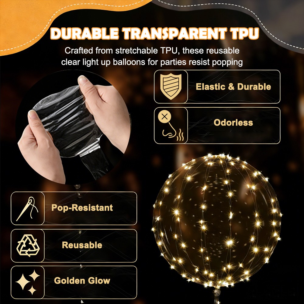 10 PCS LED Light Up Balloons Clear Glow Bobo-Balloon for Birthday Wedding Party