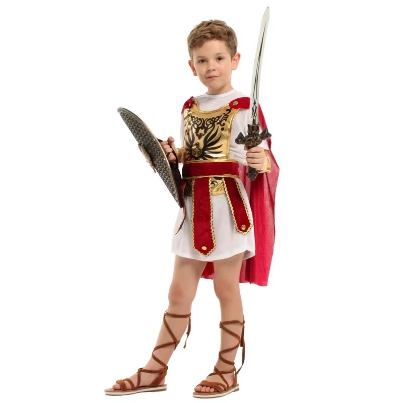 Kids Roman Soldier Costume Ancient Warrior Outfit Halloween Gladiator Set