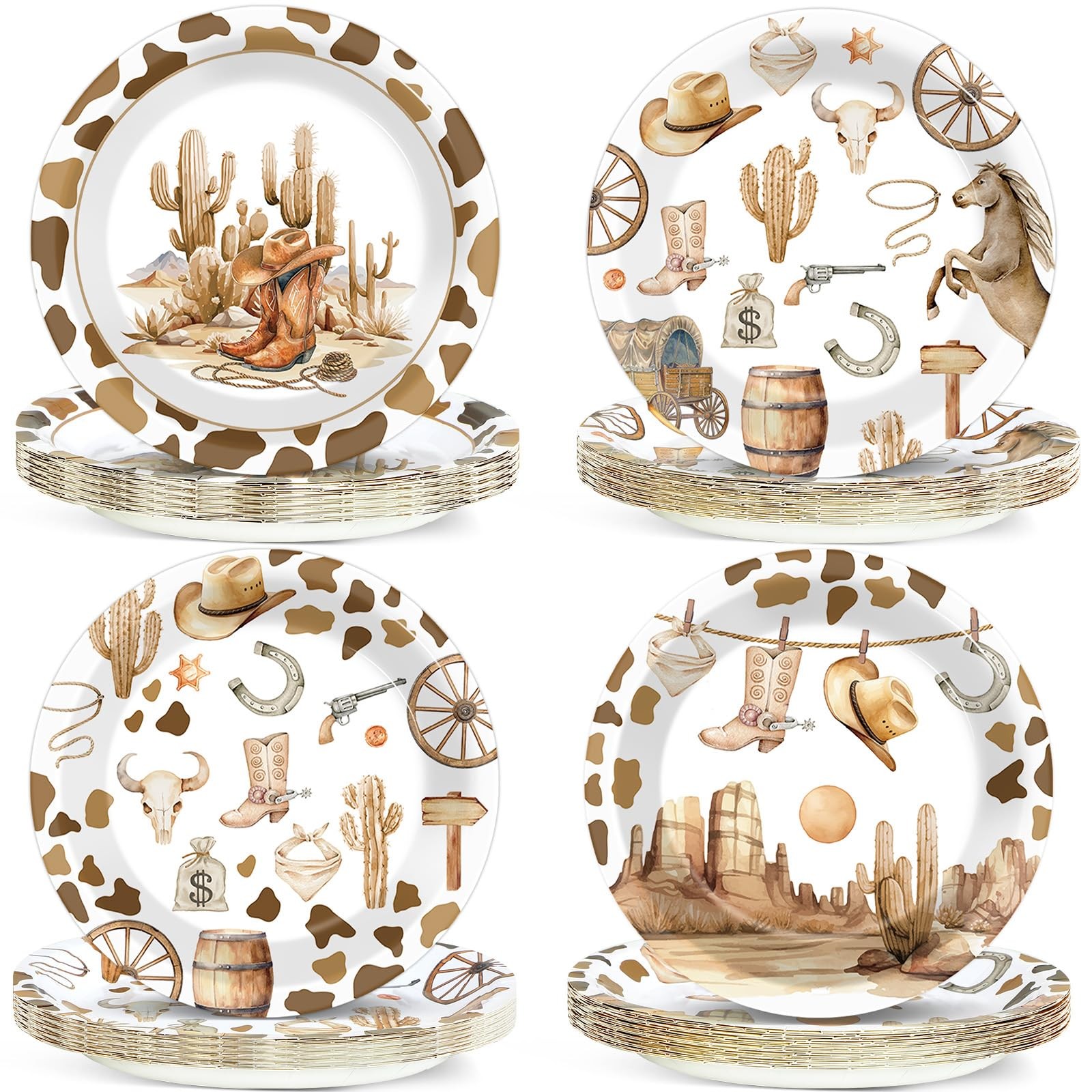 48 Pcs Western Cowboy Plates for Western Party Supplies 7inch Wild West Dispo…