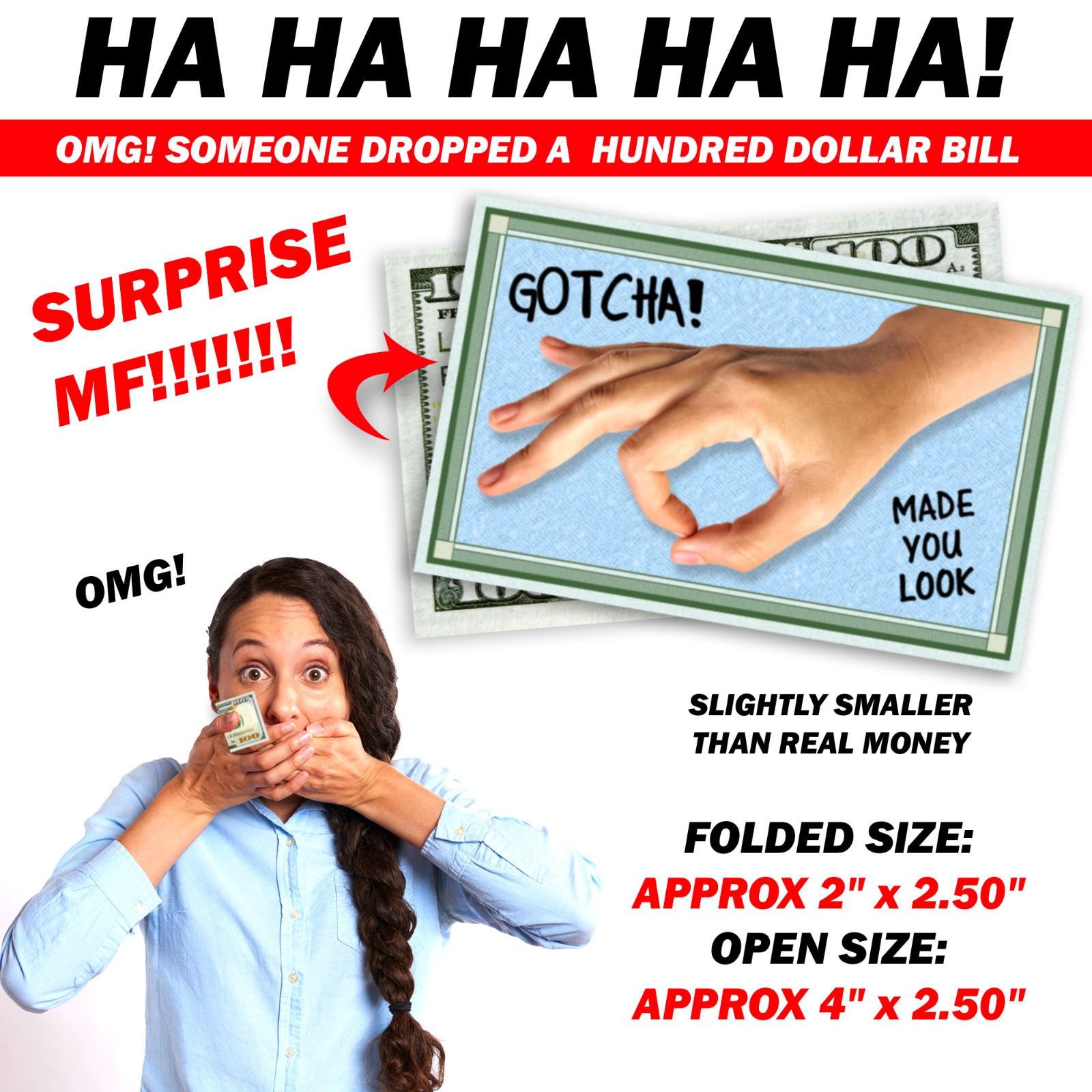 Gotcha! Made you Look 50 Fake Replica Hundred Dollar Bill Money Drop Cards Prank