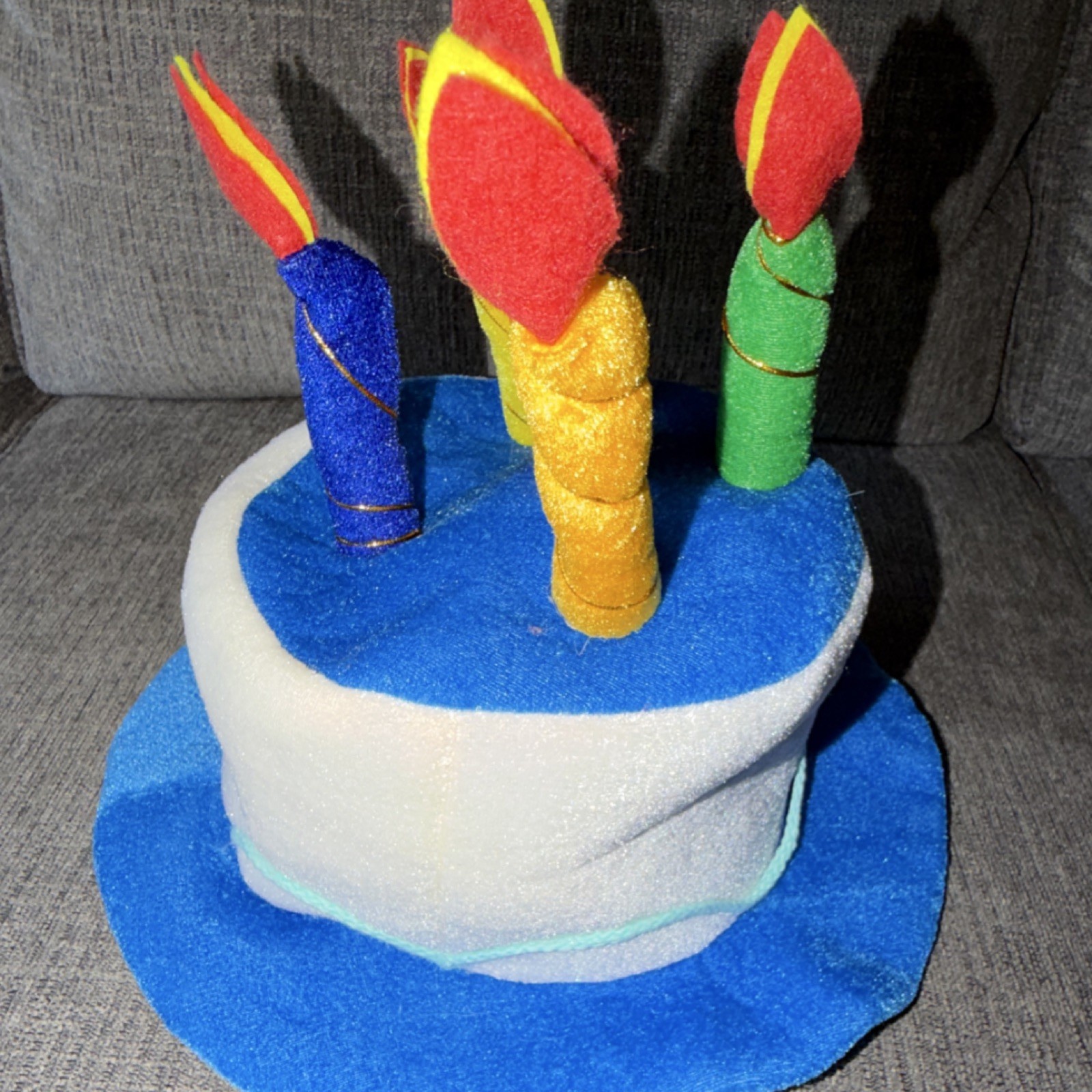 Birthday Cake with Candles Hat, Unisex, Adult, Gag Gift, Badge included.