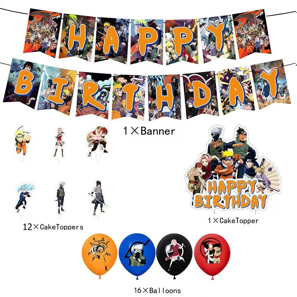 Anime Naruto Birthday Party Suppplies Balloon Banner Cupcake Toppers Cake Topper
