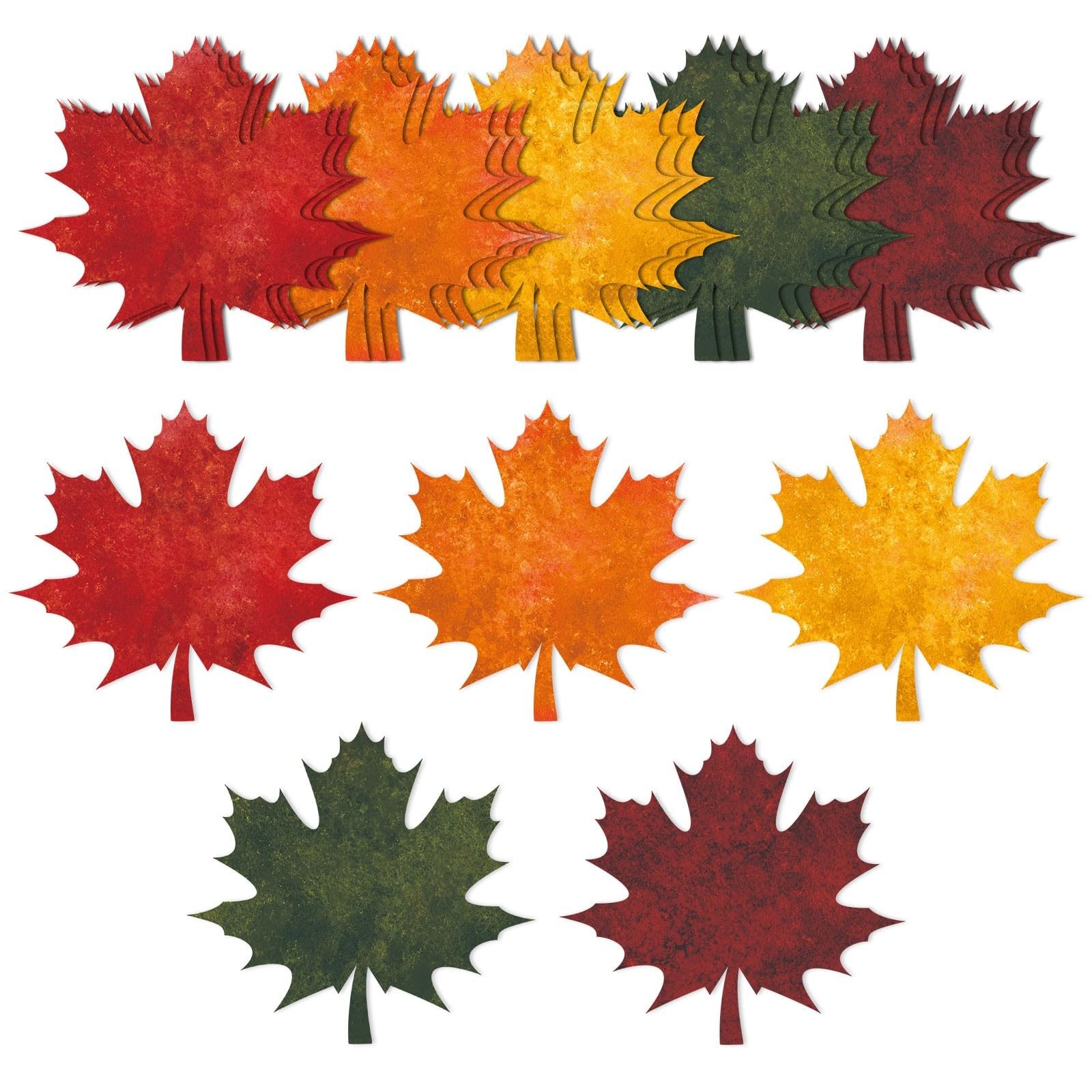 50 PCS Fall Autumn Maple Leaves Solid Cardboard Cutouts 100 Glue Points Decor