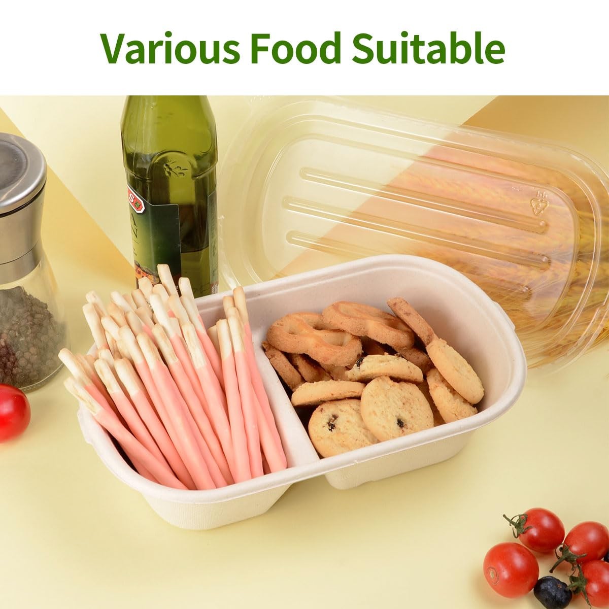 50 Pack Large 2 Compartment Paper Bowls With Lids Divider Food Containers Dispos