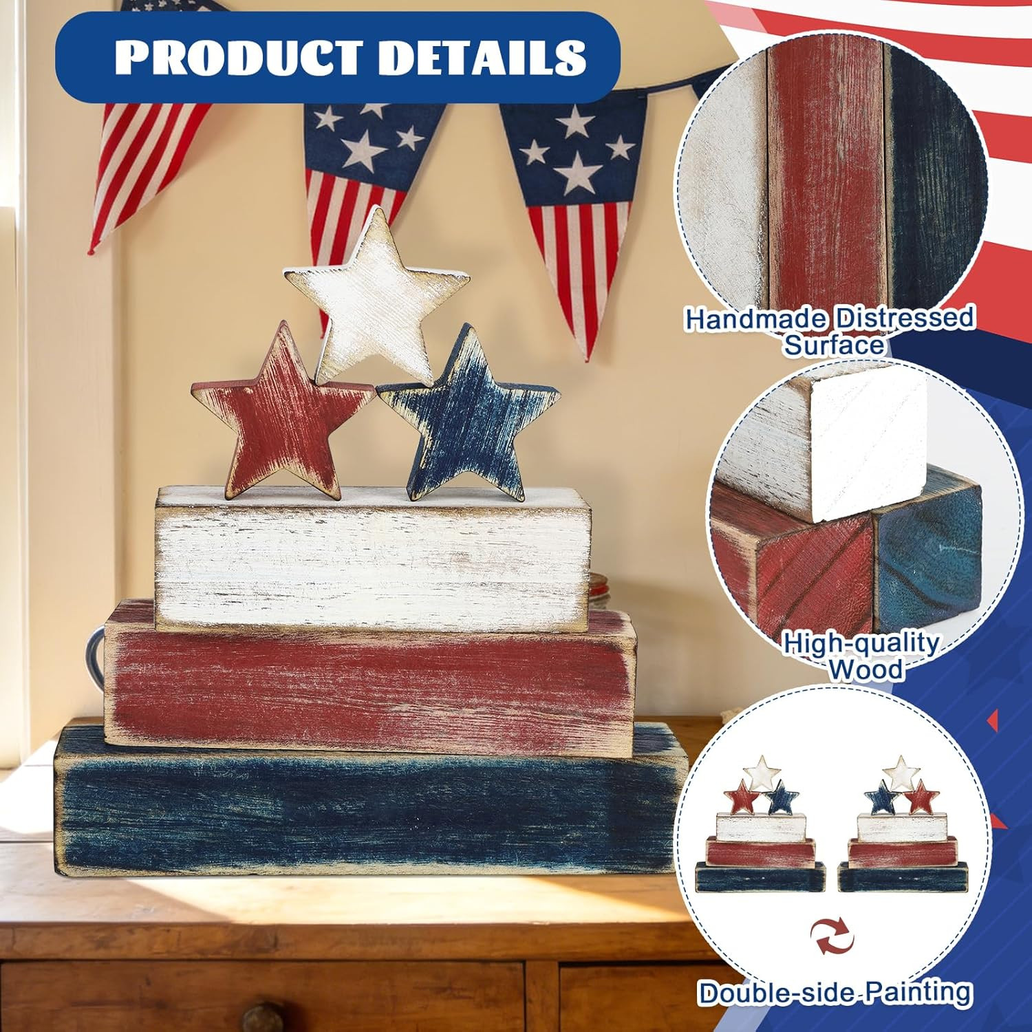 4Th of July Table Decorations, Red White Blue Decorations, Retro Patriotic Memor