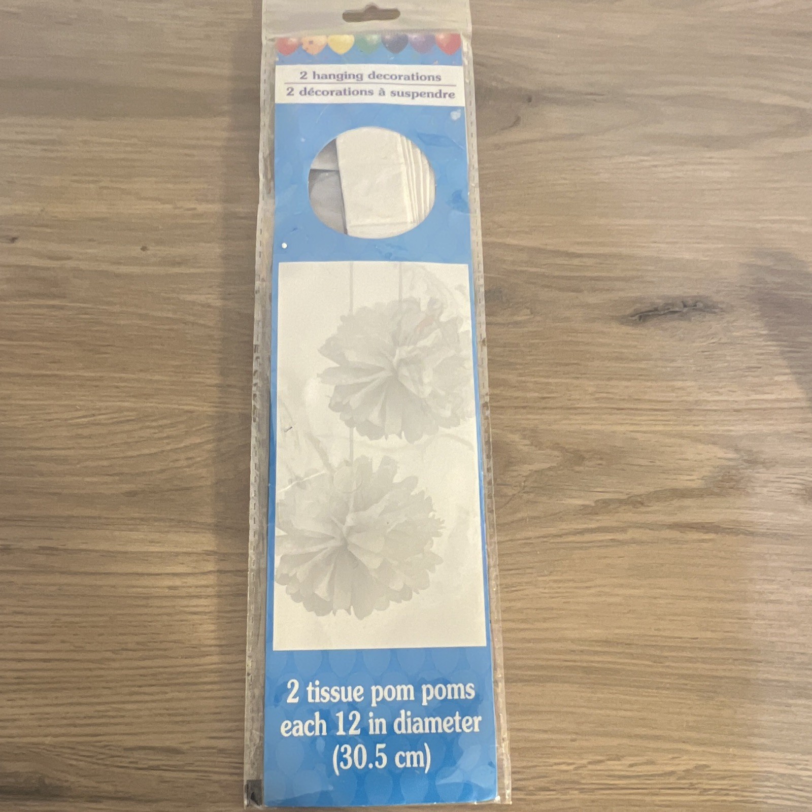 2-Pack White Tissue Paper Hanging Pom Poms, Solid, 12 in Party Decorations