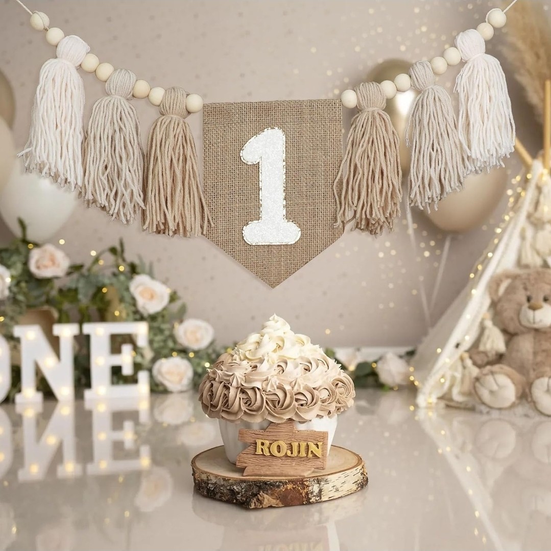 Handmade Boho Burlap Khaki 1st Birthday Decorations For Boys One High Chair…