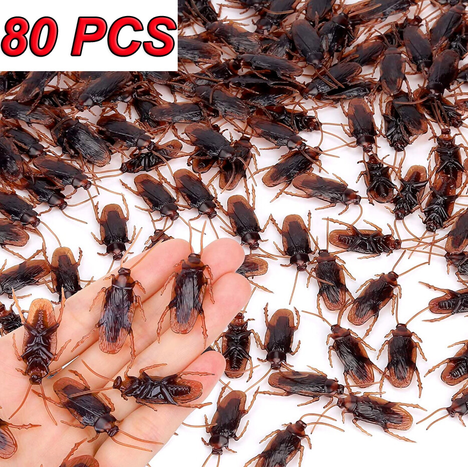 Prank Realistic Rubber Fake Cockroaches Creepy Cock Roach Bugs Gag For Kid 80pcs