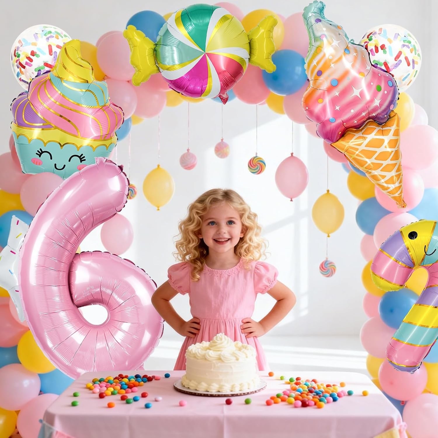 Number Candy Ice Cream Balloon Set, Macaron Pink Dessert-Themed Party Decorat…