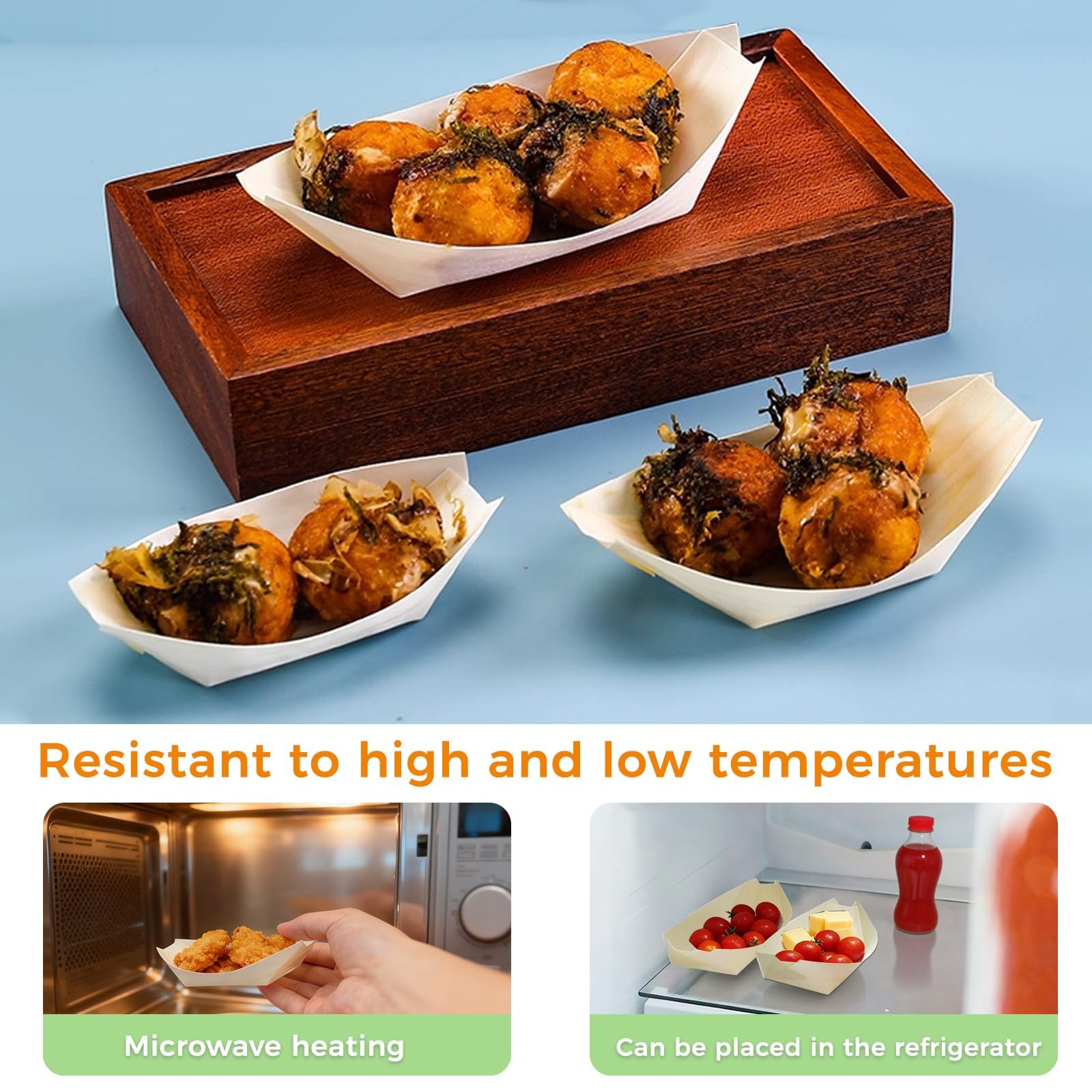 500 PCS Disposable Boat Food Trays with Cocktail Picks, 5 Inch Wooden Disposa…