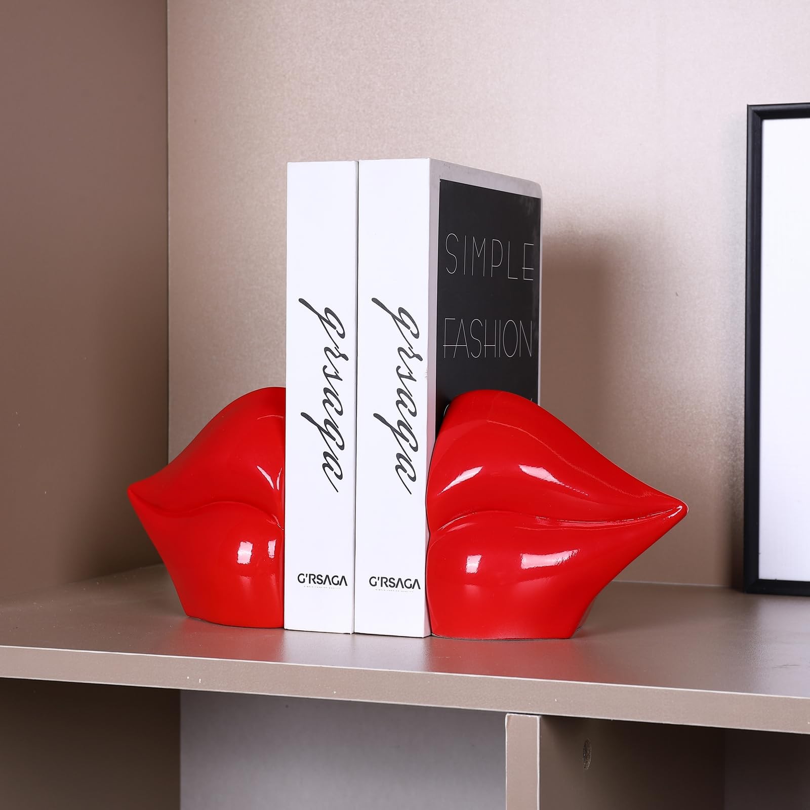 MICDESBA Red Lips Decorated Bookends?Set of 2 Heavy Decorative Book Stoppers?Uni