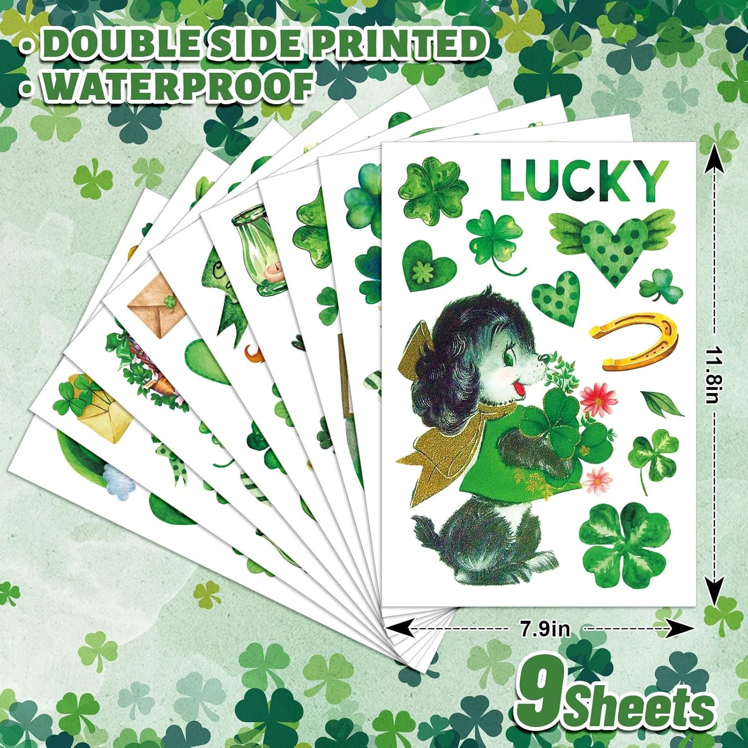 9 Sheets Vintage St. Patrick’s Day Window Cling Stickers Watercolor Retro Sham