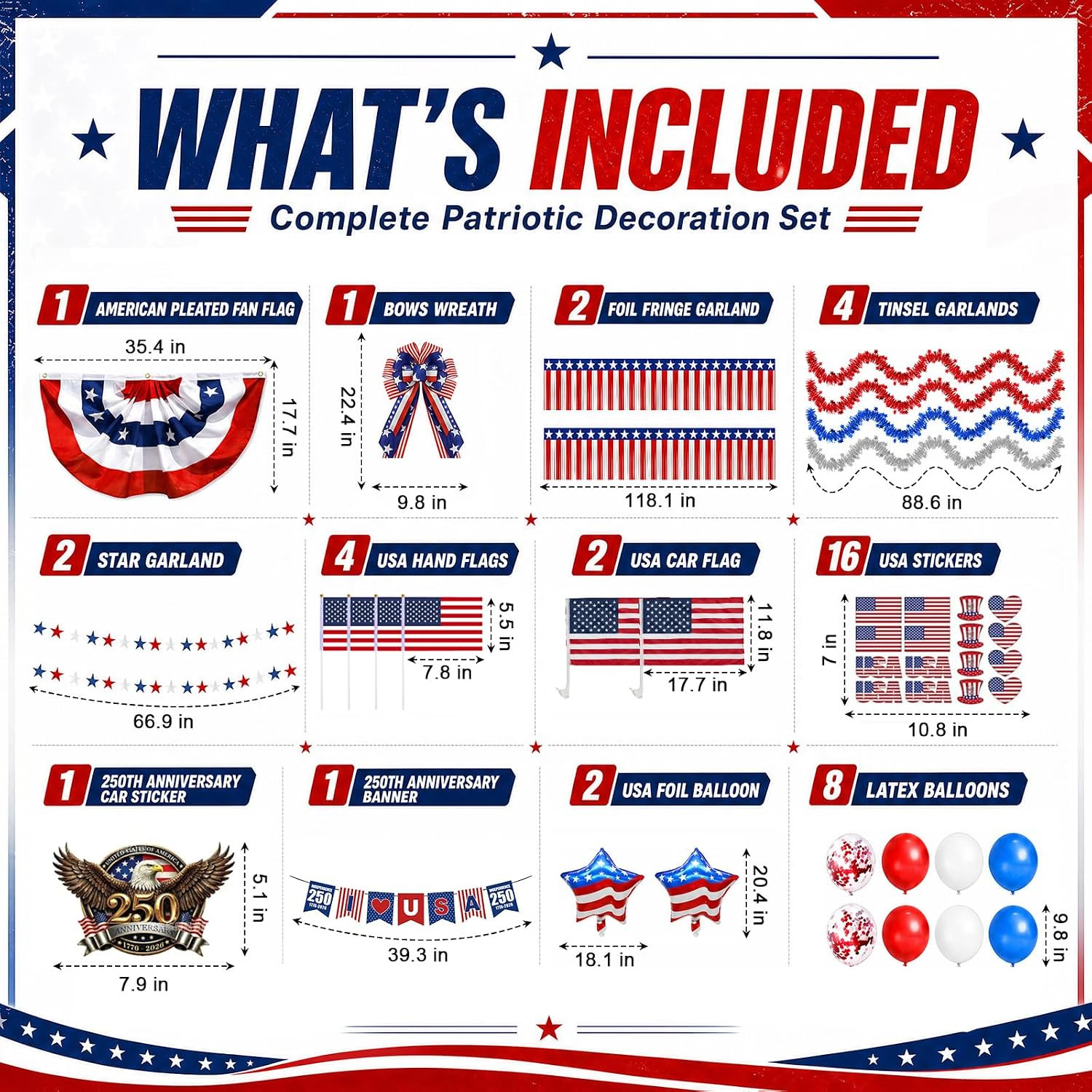 4Th of July Car Parade Decorations Patriotic Golf Cart Decor,250Th Anniversary D