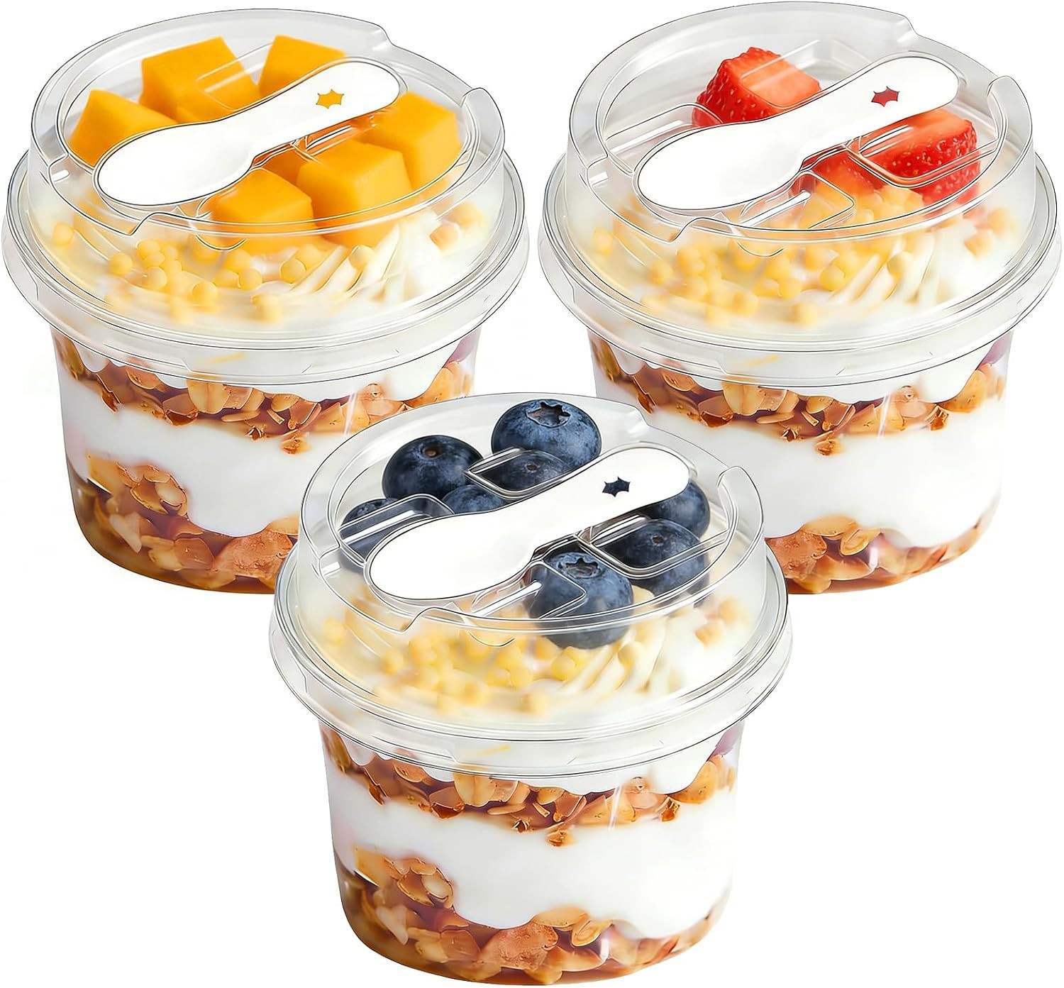 50 Pack Clear Plastic Dessert Cups with Lids and Spoons, 8.5 Oz, for Yogurt Parf