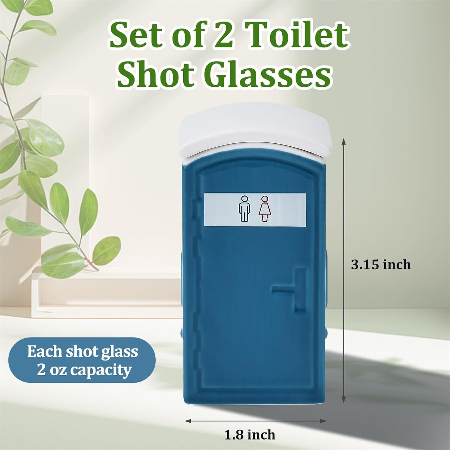 NEW Funny Toilet Shot Glass Set Of 2 White Elephant Gag Gift, Porta POTTY Humor