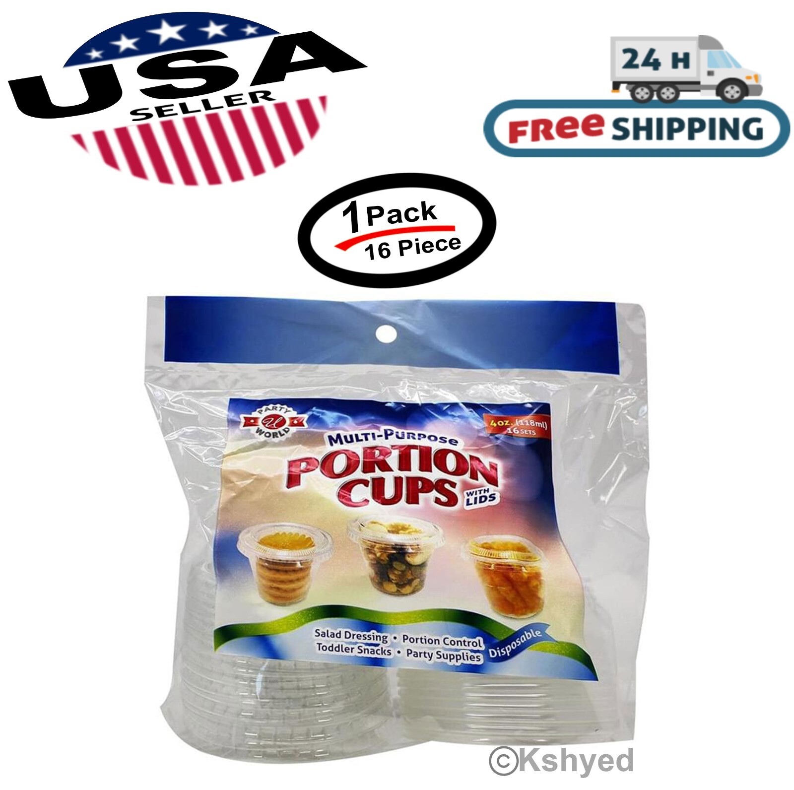 16 PCS Clear Shot Plastic Disposable Portion Cups With Lids In Bag 4 Oz – New