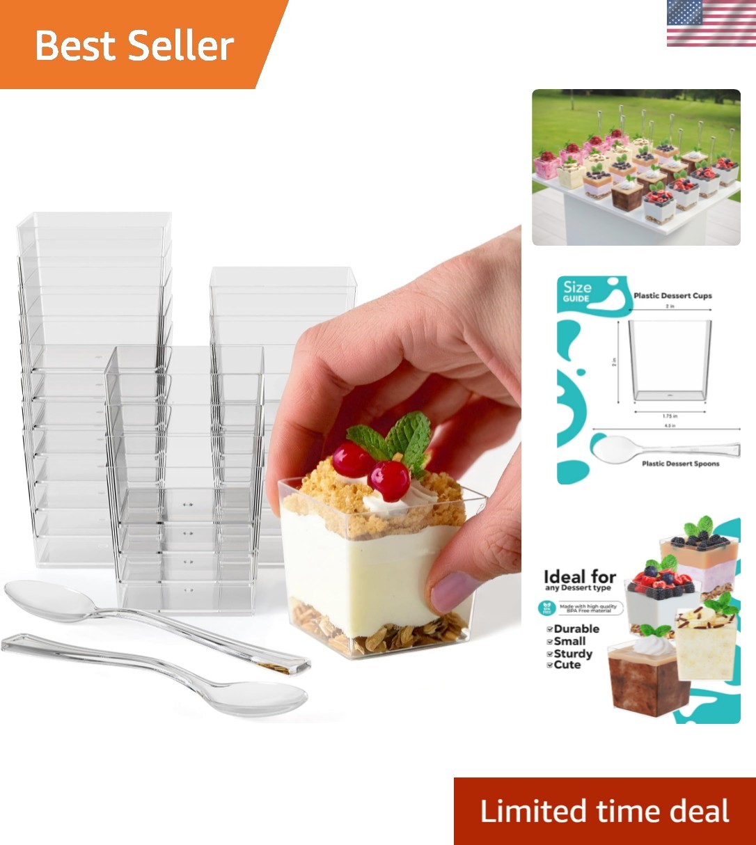 Mini Dessert Cups with Spoons 200 pcs – 3.1 Oz Square Plastic Dessert Cups Di…