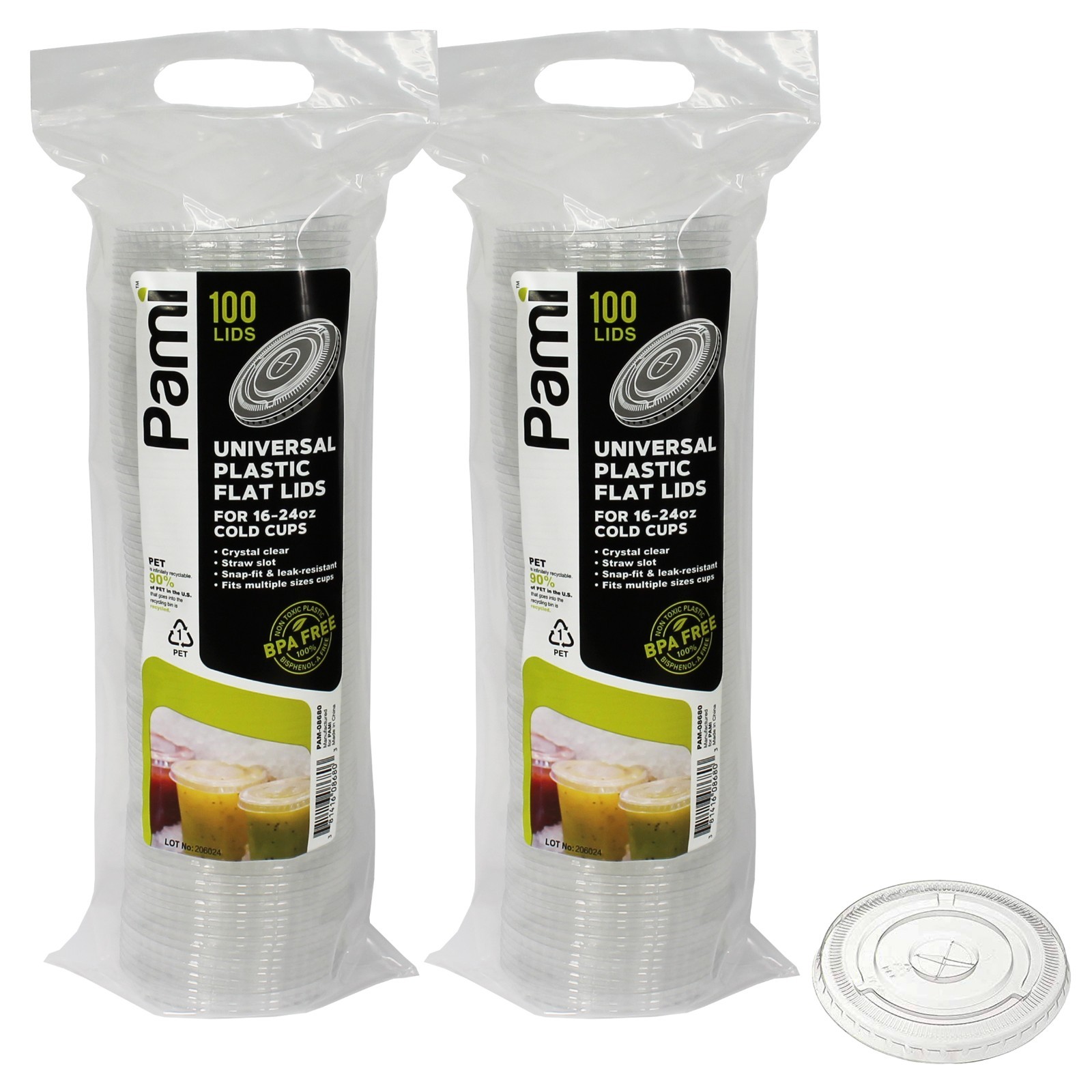 Clear Plastic Flat Lids w/ Straw Slot | Fits 16–24 oz Cups BPA-Free | 200–400ct
