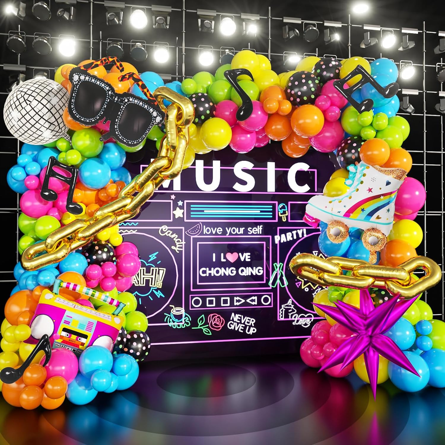 171Pcs 80s 90s Disco Balloon Arch Kit – Retro Party Decorations, Foil Balloons