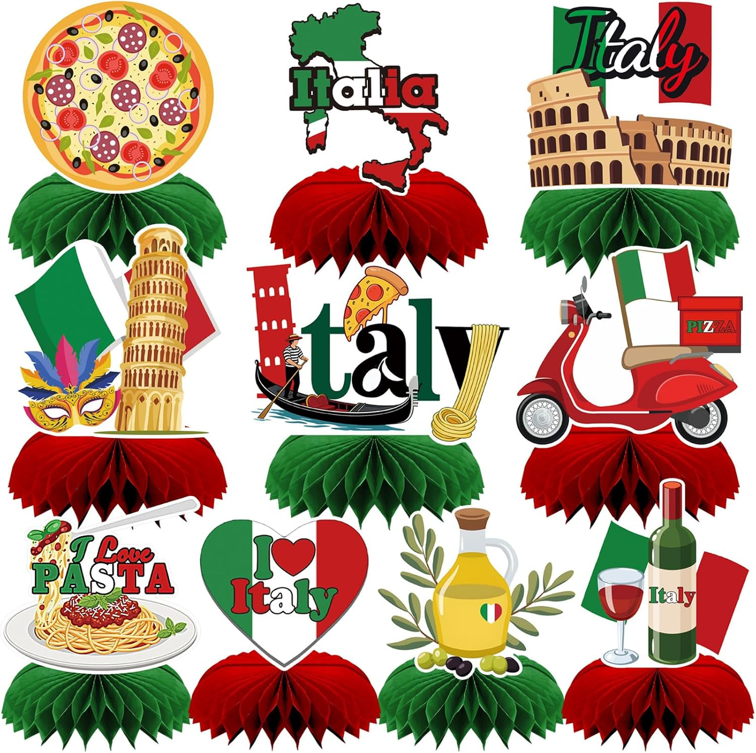 10Pcs Italian Party Decorations, Italy Honeycomb Centerpieces | Italy Party H…