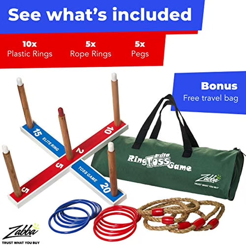 Target Ring Toss Game Set Indoor Outdoor Portable Storage Bag Wooden Peg Base