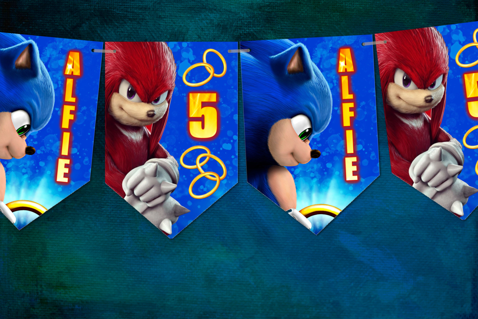 Personalised Sonic the Hedgehog and Knuckles Bunting Party Room Decoration